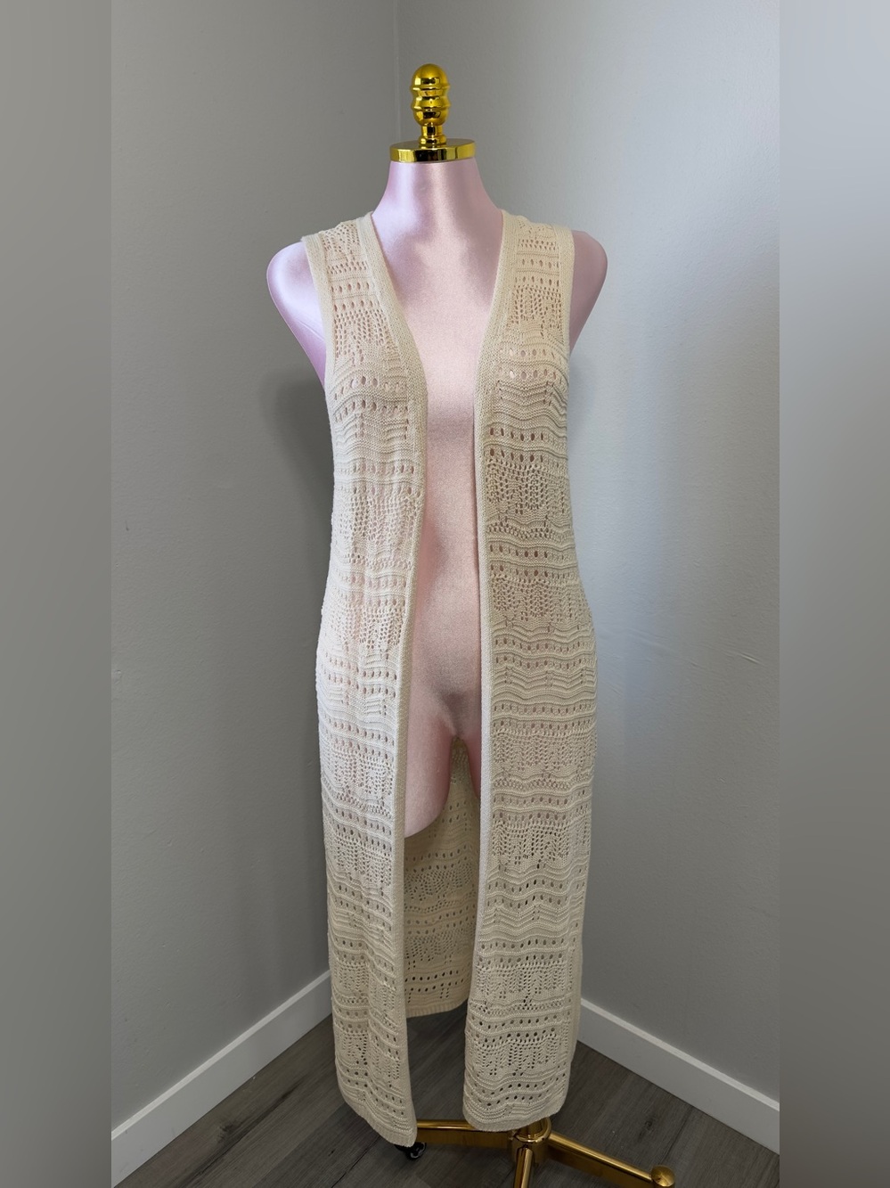 Cloud Chaser- Cream Crochet Longline Open Vest